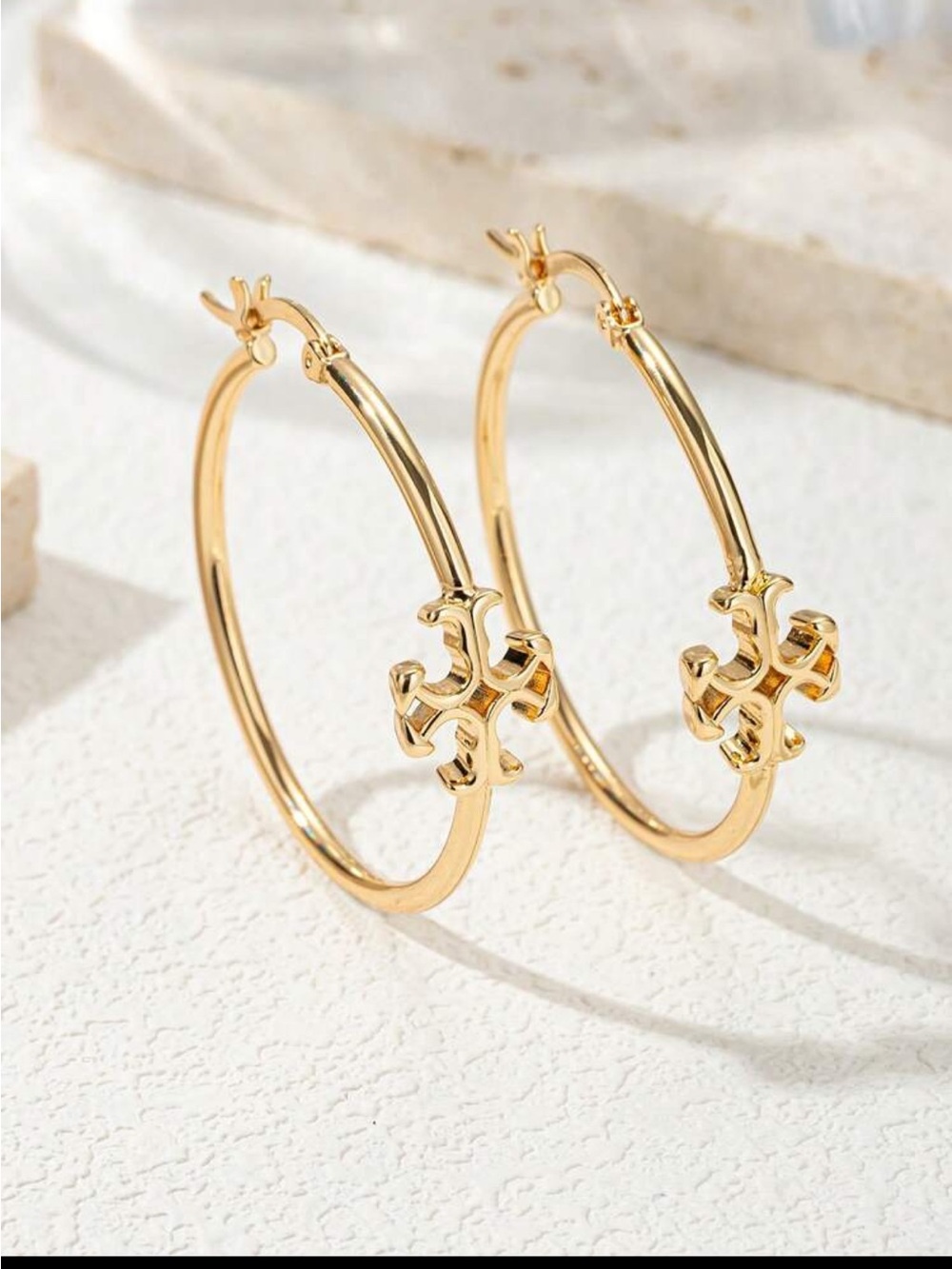 Tory Burch Gold Cross-Accent Hoop Earrings